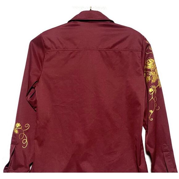 Zeroyaa Embroidered Shirt Men's Small Burgundy Red Snap Buttons Long Sleeve - Picture 4 of 9